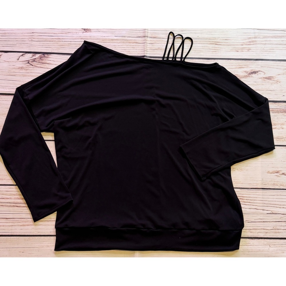 White Birch Black Off Shoulder Strappy Caged Top Long Sleeve Plus Size 3X